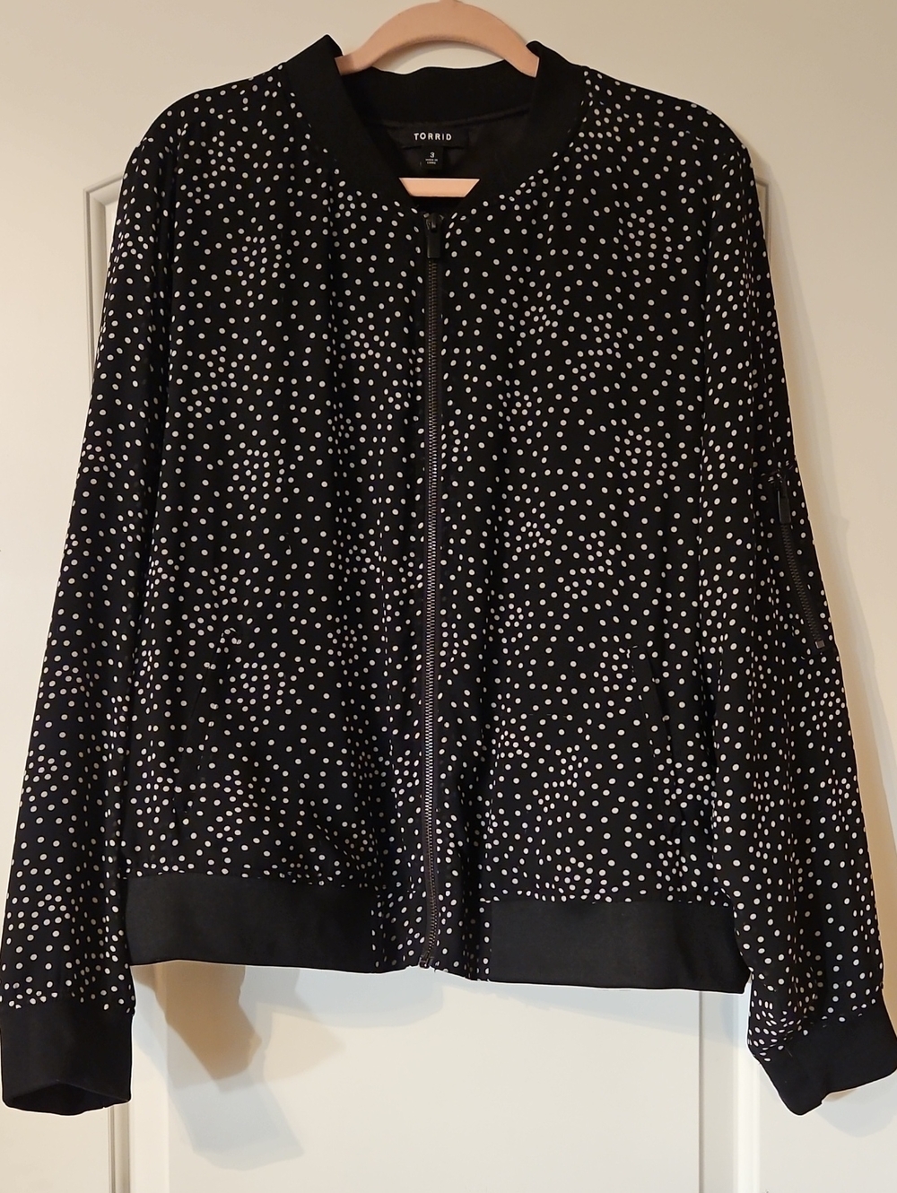 torrid Black Bomber Jacket with White Dot Print